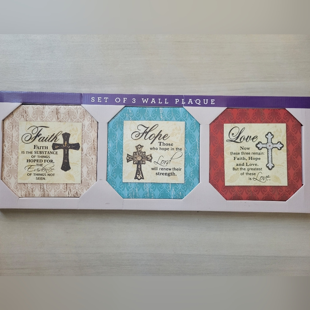 Inspirational Wall Plaque Set - Faith, Hope, Love Beautiful Set
